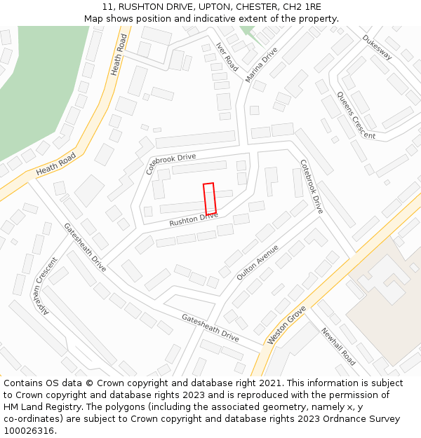 11, RUSHTON DRIVE, UPTON, CHESTER, CH2 1RE: Location map and indicative extent of plot
