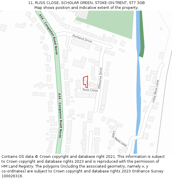 11, RUSS CLOSE, SCHOLAR GREEN, STOKE-ON-TRENT, ST7 3GB: Location map and indicative extent of plot