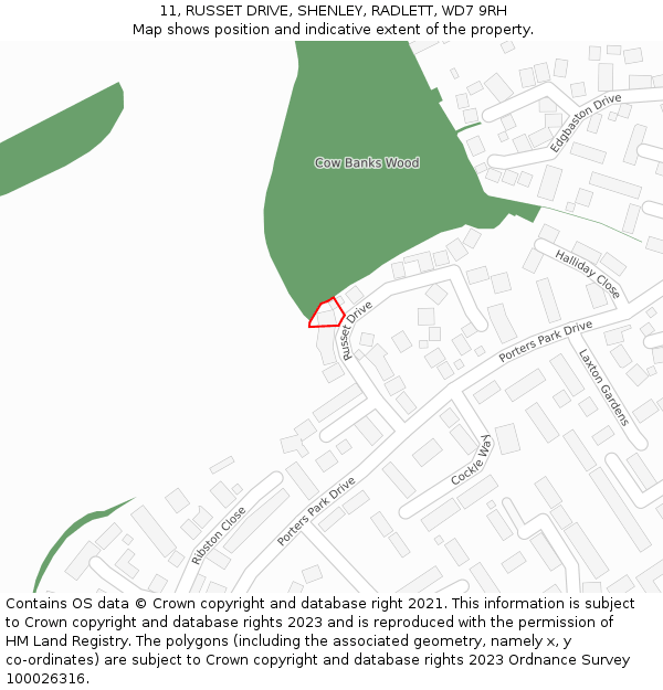 11, RUSSET DRIVE, SHENLEY, RADLETT, WD7 9RH: Location map and indicative extent of plot