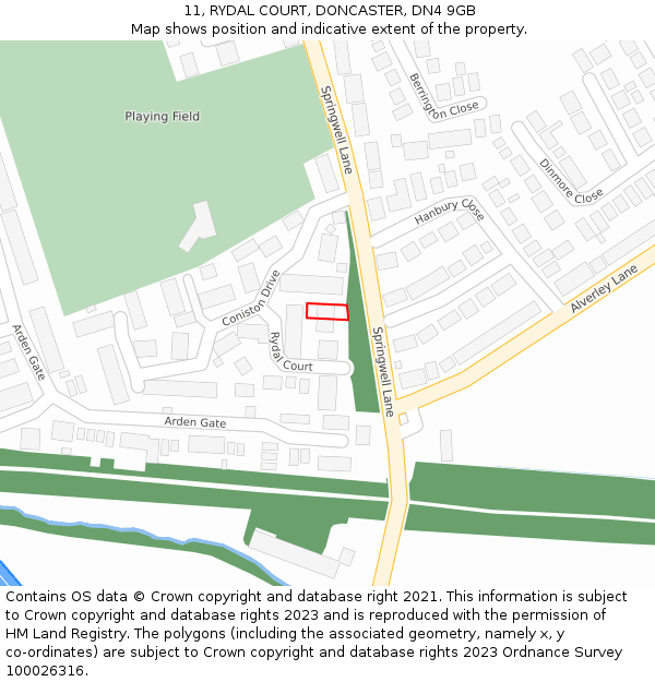 11, RYDAL COURT, DONCASTER, DN4 9GB: Location map and indicative extent of plot