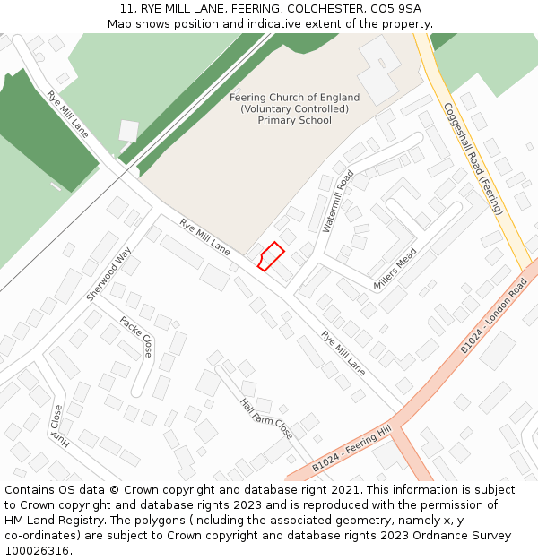 11, RYE MILL LANE, FEERING, COLCHESTER, CO5 9SA: Location map and indicative extent of plot