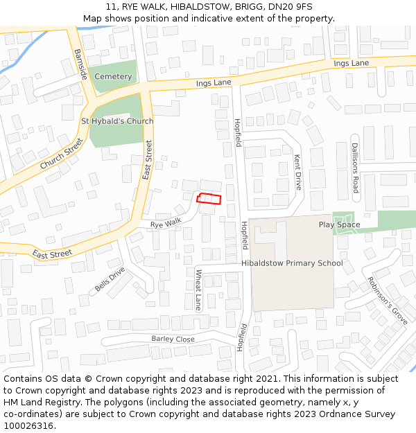 11, RYE WALK, HIBALDSTOW, BRIGG, DN20 9FS: Location map and indicative extent of plot