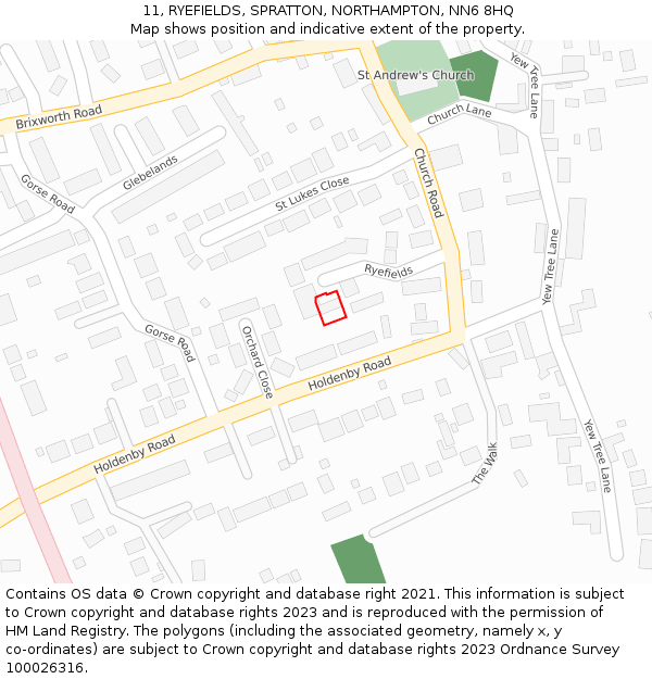 11, RYEFIELDS, SPRATTON, NORTHAMPTON, NN6 8HQ: Location map and indicative extent of plot