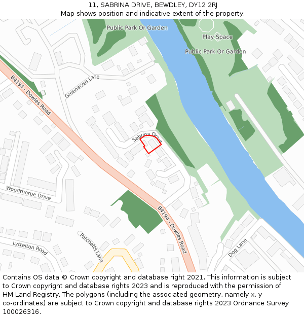 11, SABRINA DRIVE, BEWDLEY, DY12 2RJ: Location map and indicative extent of plot