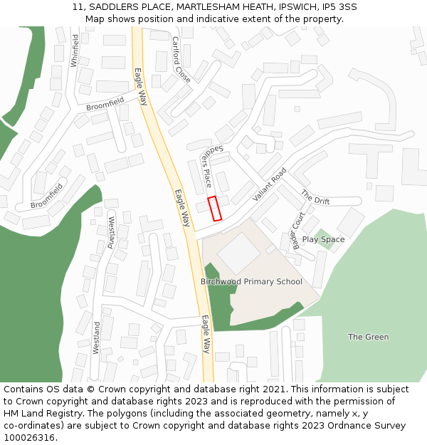 11, SADDLERS PLACE, MARTLESHAM HEATH, IPSWICH, IP5 3SS: Location map and indicative extent of plot