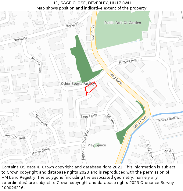 11, SAGE CLOSE, BEVERLEY, HU17 8WH: Location map and indicative extent of plot