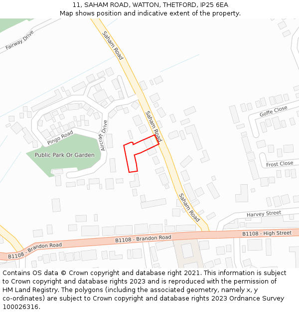 11, SAHAM ROAD, WATTON, THETFORD, IP25 6EA: Location map and indicative extent of plot