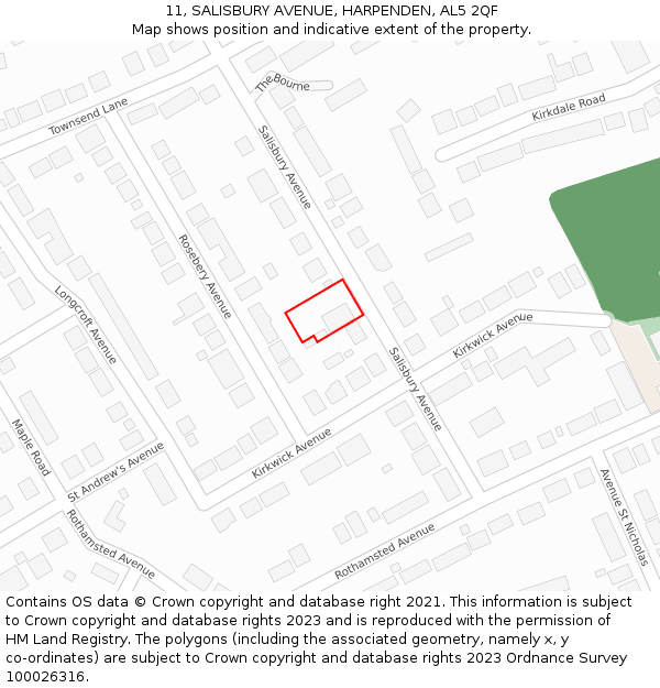 11, SALISBURY AVENUE, HARPENDEN, AL5 2QF: Location map and indicative extent of plot