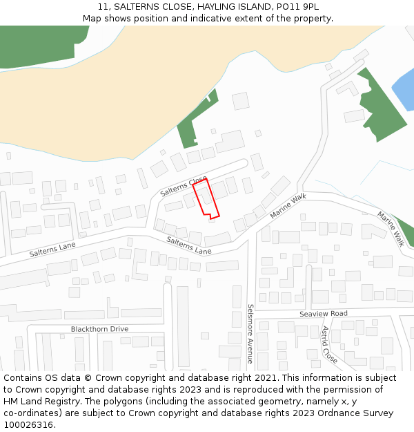 11, SALTERNS CLOSE, HAYLING ISLAND, PO11 9PL: Location map and indicative extent of plot