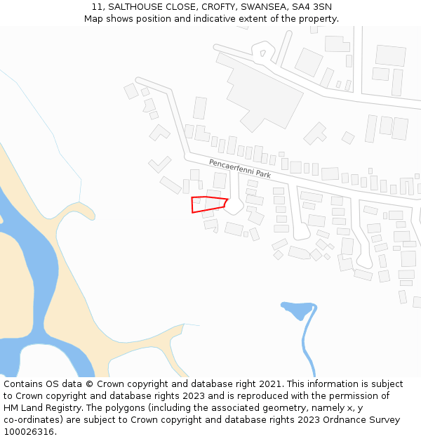 11, SALTHOUSE CLOSE, CROFTY, SWANSEA, SA4 3SN: Location map and indicative extent of plot