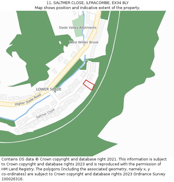 11, SALTMER CLOSE, ILFRACOMBE, EX34 8LY: Location map and indicative extent of plot