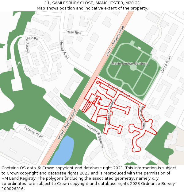 11, SAMLESBURY CLOSE, MANCHESTER, M20 2FJ: Location map and indicative extent of plot