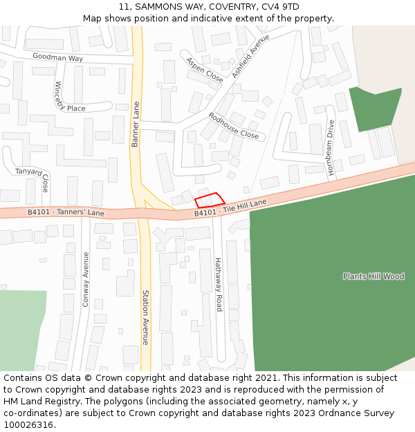 11, SAMMONS WAY, COVENTRY, CV4 9TD: Location map and indicative extent of plot