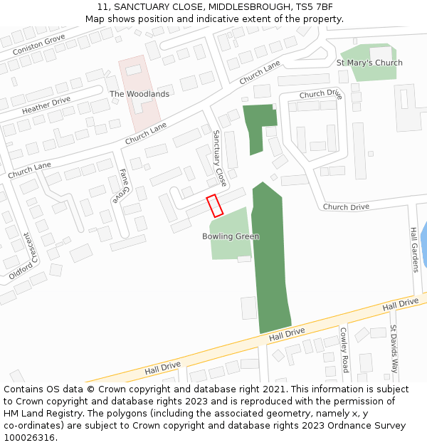 11, SANCTUARY CLOSE, MIDDLESBROUGH, TS5 7BF: Location map and indicative extent of plot