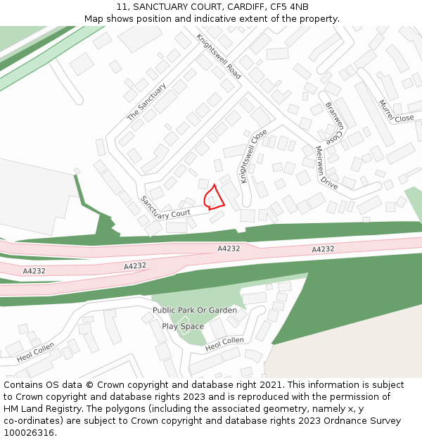 11, SANCTUARY COURT, CARDIFF, CF5 4NB: Location map and indicative extent of plot