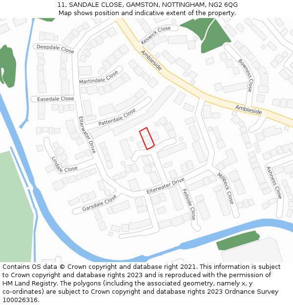 11, SANDALE CLOSE, GAMSTON, NOTTINGHAM, NG2 6QG: Location map and indicative extent of plot