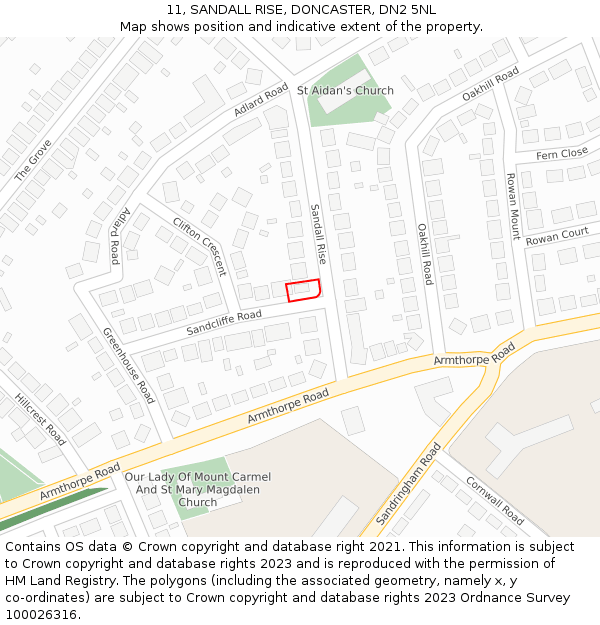 11, SANDALL RISE, DONCASTER, DN2 5NL: Location map and indicative extent of plot