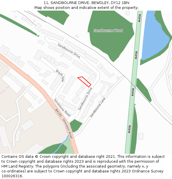 11, SANDBOURNE DRIVE, BEWDLEY, DY12 1BN: Location map and indicative extent of plot