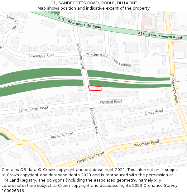 11, SANDECOTES ROAD, POOLE, BH14 8NT: Location map and indicative extent of plot