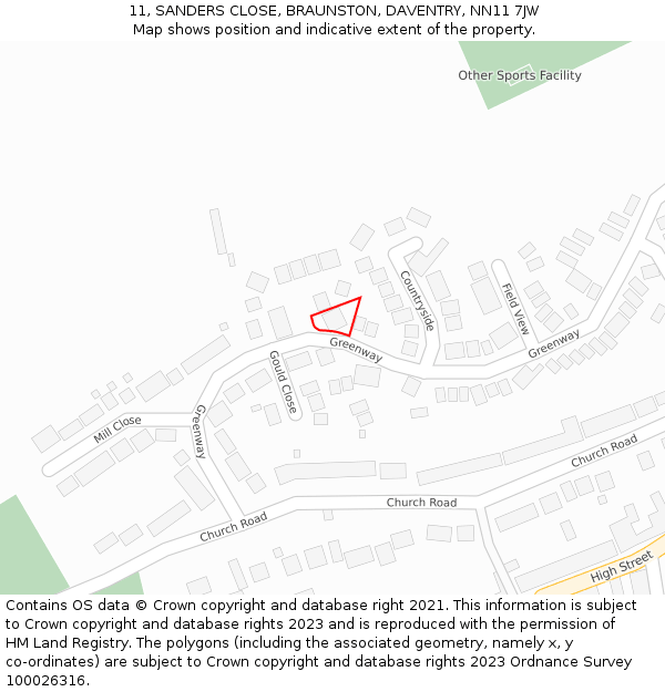 11, SANDERS CLOSE, BRAUNSTON, DAVENTRY, NN11 7JW: Location map and indicative extent of plot