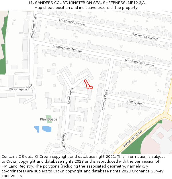 11, SANDERS COURT, MINSTER ON SEA, SHEERNESS, ME12 3JA: Location map and indicative extent of plot