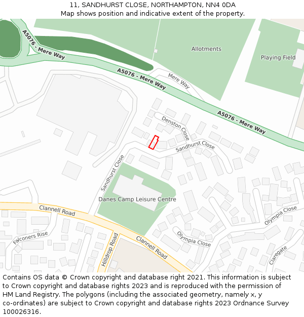 11, SANDHURST CLOSE, NORTHAMPTON, NN4 0DA: Location map and indicative extent of plot