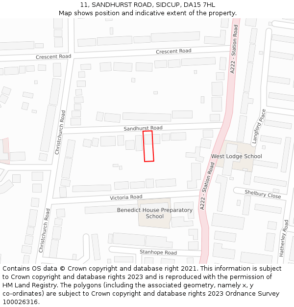 11, SANDHURST ROAD, SIDCUP, DA15 7HL: Location map and indicative extent of plot