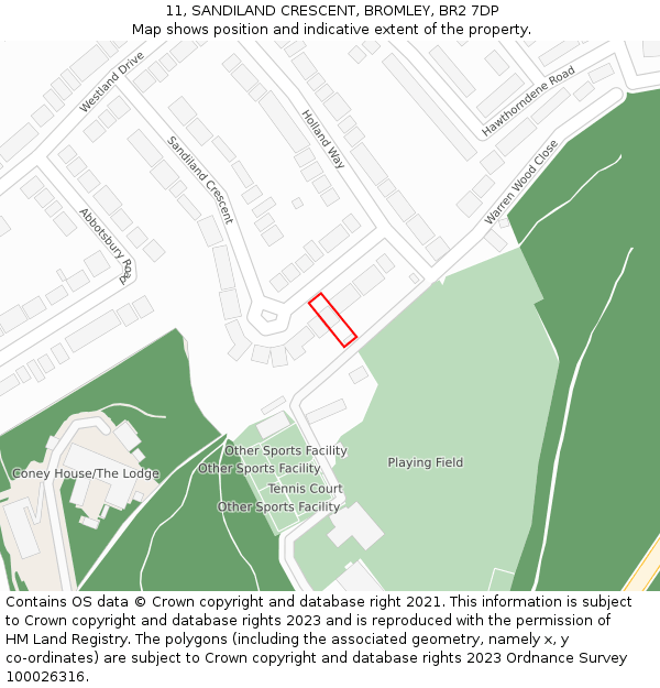 11, SANDILAND CRESCENT, BROMLEY, BR2 7DP: Location map and indicative extent of plot