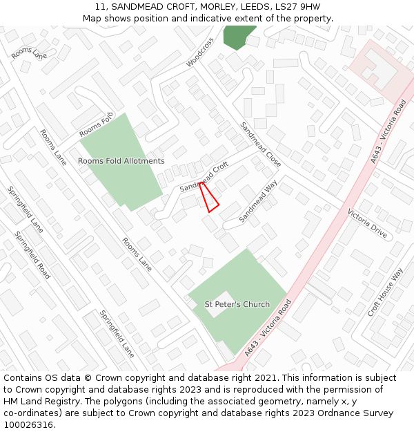 11, SANDMEAD CROFT, MORLEY, LEEDS, LS27 9HW: Location map and indicative extent of plot