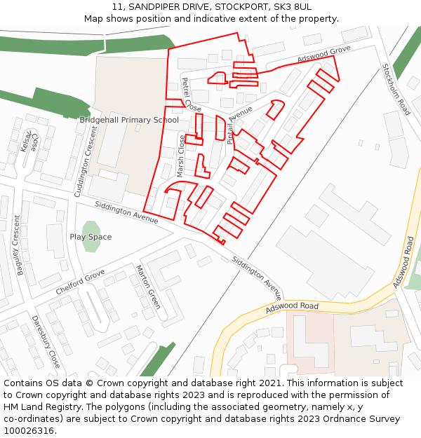 11, SANDPIPER DRIVE, STOCKPORT, SK3 8UL: Location map and indicative extent of plot
