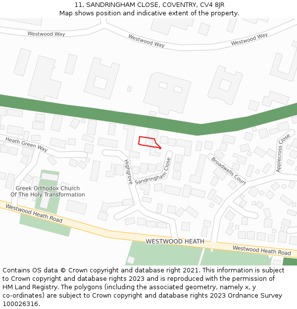 11, SANDRINGHAM CLOSE, COVENTRY, CV4 8JR: Location map and indicative extent of plot