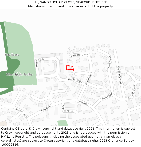 11, SANDRINGHAM CLOSE, SEAFORD, BN25 3EB: Location map and indicative extent of plot