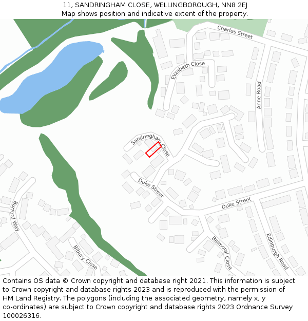 11, SANDRINGHAM CLOSE, WELLINGBOROUGH, NN8 2EJ: Location map and indicative extent of plot