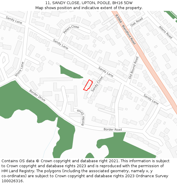 11, SANDY CLOSE, UPTON, POOLE, BH16 5DW: Location map and indicative extent of plot