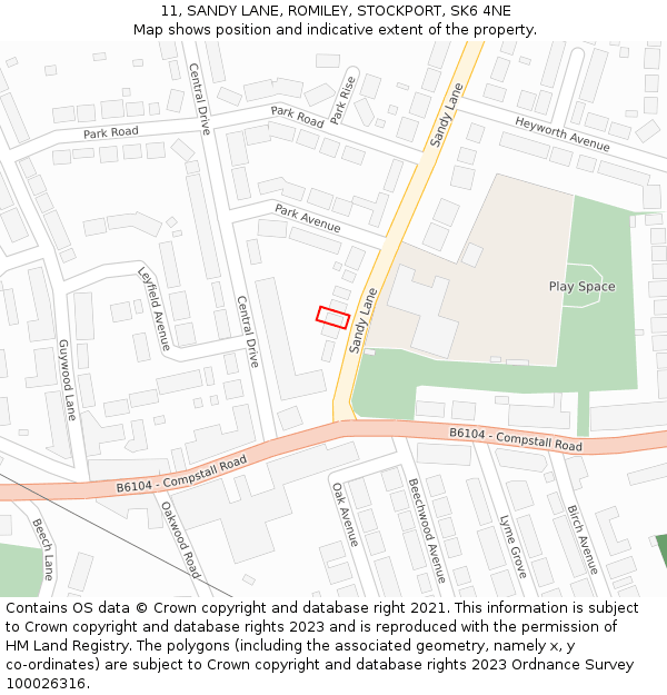 11, SANDY LANE, ROMILEY, STOCKPORT, SK6 4NE: Location map and indicative extent of plot