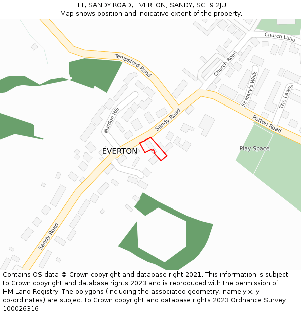 11, SANDY ROAD, EVERTON, SANDY, SG19 2JU: Location map and indicative extent of plot