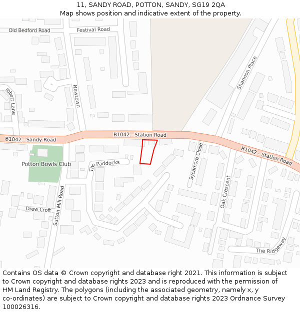 11, SANDY ROAD, POTTON, SANDY, SG19 2QA: Location map and indicative extent of plot