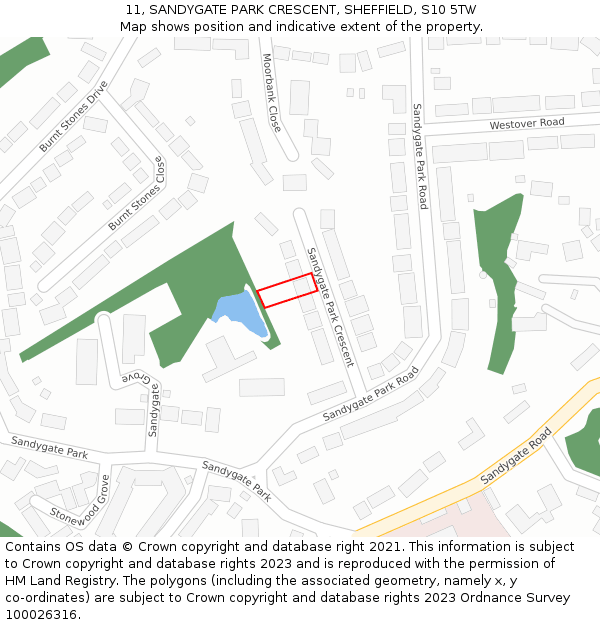 11, SANDYGATE PARK CRESCENT, SHEFFIELD, S10 5TW: Location map and indicative extent of plot