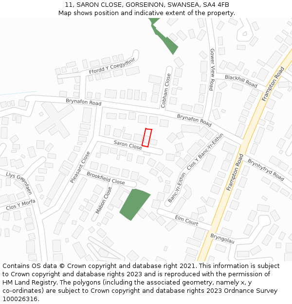 11, SARON CLOSE, GORSEINON, SWANSEA, SA4 4FB: Location map and indicative extent of plot