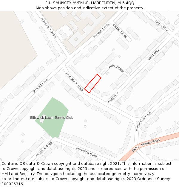 11, SAUNCEY AVENUE, HARPENDEN, AL5 4QQ: Location map and indicative extent of plot