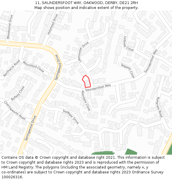 11, SAUNDERSFOOT WAY, OAKWOOD, DERBY, DE21 2RH: Location map and indicative extent of plot