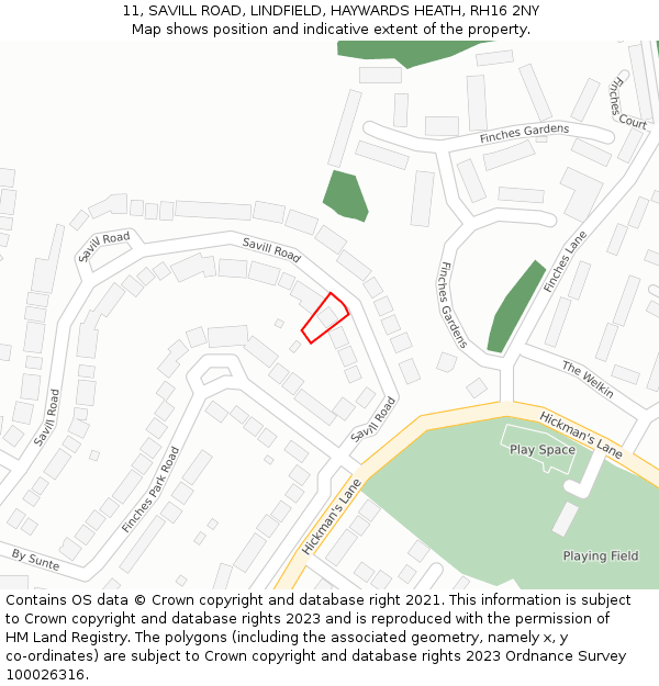 11, SAVILL ROAD, LINDFIELD, HAYWARDS HEATH, RH16 2NY: Location map and indicative extent of plot