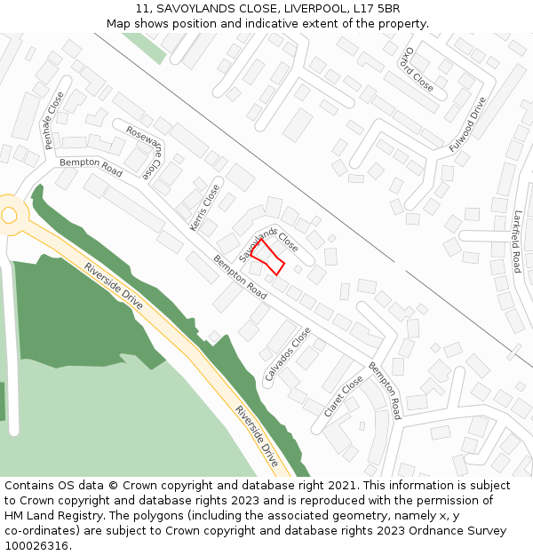 11, SAVOYLANDS CLOSE, LIVERPOOL, L17 5BR: Location map and indicative extent of plot