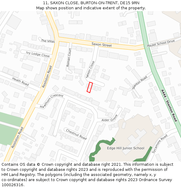 11, SAXON CLOSE, BURTON-ON-TRENT, DE15 9RN: Location map and indicative extent of plot