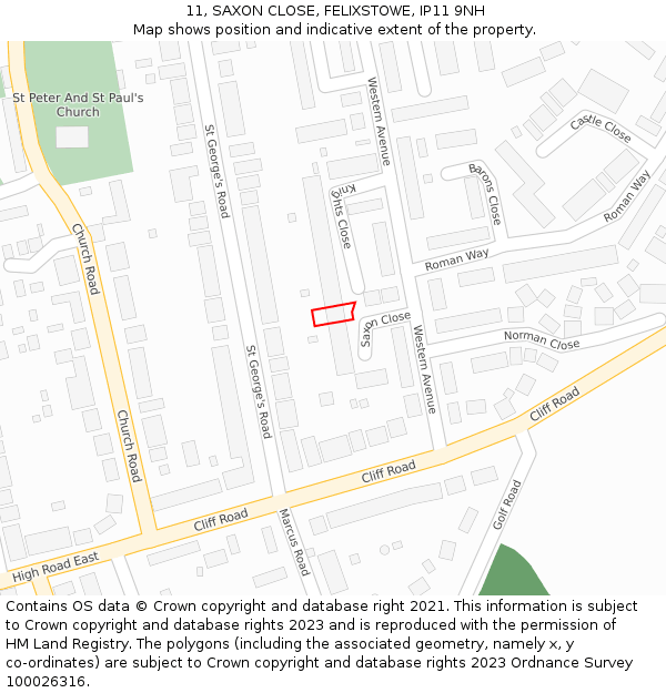 11, SAXON CLOSE, FELIXSTOWE, IP11 9NH: Location map and indicative extent of plot