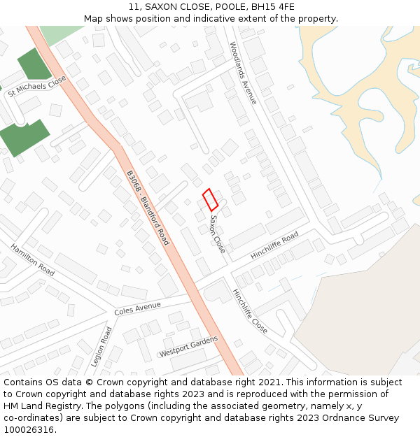11, SAXON CLOSE, POOLE, BH15 4FE: Location map and indicative extent of plot