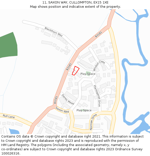 11, SAXON WAY, CULLOMPTON, EX15 1XE: Location map and indicative extent of plot