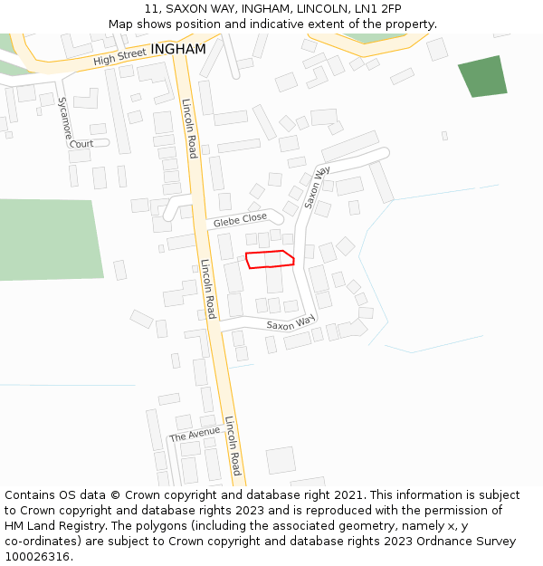 11, SAXON WAY, INGHAM, LINCOLN, LN1 2FP: Location map and indicative extent of plot