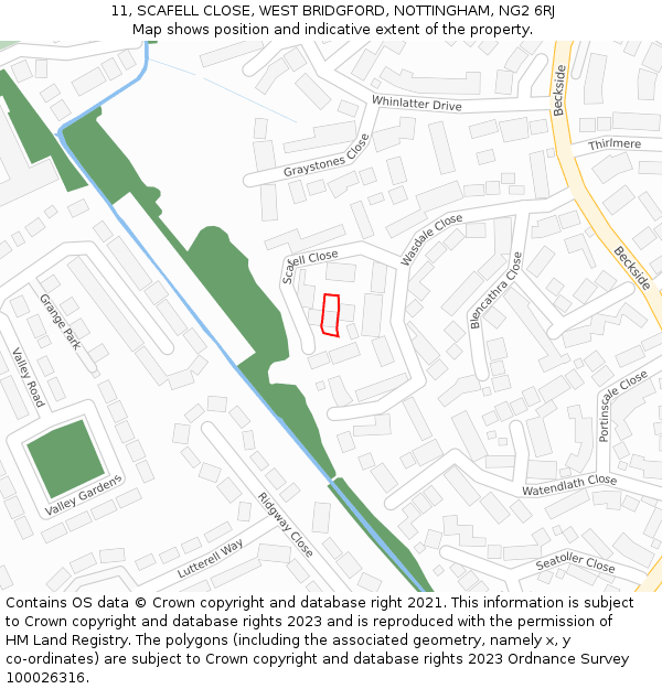 11, SCAFELL CLOSE, WEST BRIDGFORD, NOTTINGHAM, NG2 6RJ: Location map and indicative extent of plot