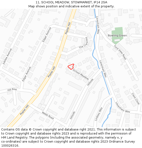 11, SCHOOL MEADOW, STOWMARKET, IP14 2SA: Location map and indicative extent of plot